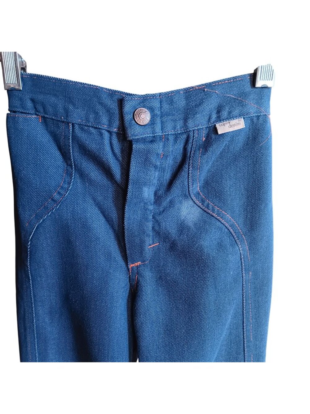 18x19 Vintage Super Denim Kids Blue Jeans 70's Flared Legs & Contrast Stitching